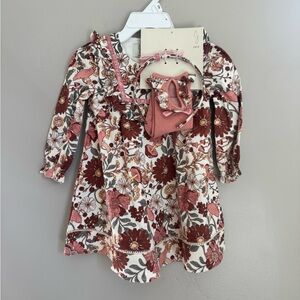 Joie Baby Floral Mushroom Corduroy Dress Set 12M Cottagecore Velvet Woodland